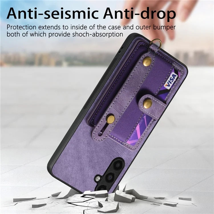 D9 For Samsung Galaxy A24 4G (162.1 x 77.6 x 8.3mm) Case Wristband Kickstand Vintage Texture Phone Cover
