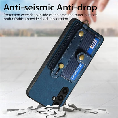 D9 For Samsung Galaxy A24 4G (162.1 x 77.6 x 8.3mm) Case Wristband Kickstand Vintage Texture Phone Cover