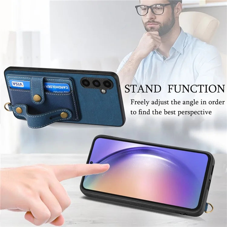 D9 For Samsung Galaxy A24 4G (162.1 x 77.6 x 8.3mm) Case Wristband Kickstand Vintage Texture Phone Cover