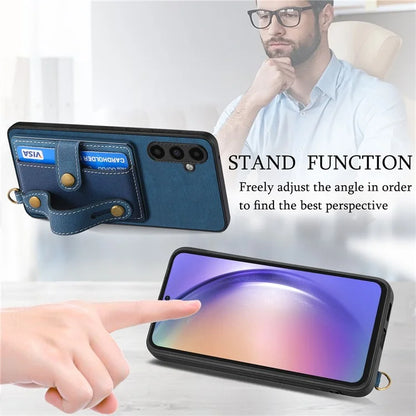 D9 For Samsung Galaxy A24 4G (162.1 x 77.6 x 8.3mm) Case Wristband Kickstand Vintage Texture Phone Cover