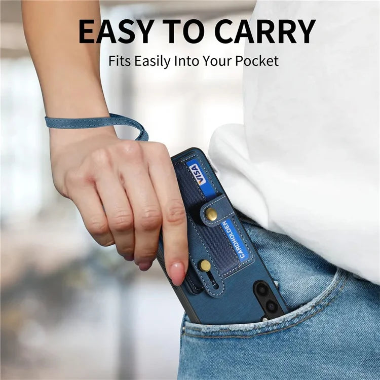 D9 For Samsung Galaxy A24 4G (162.1 x 77.6 x 8.3mm) Case Wristband Kickstand Vintage Texture Phone Cover
