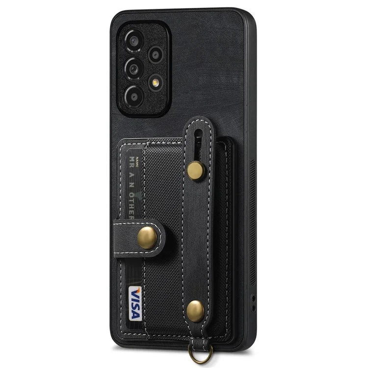 D9 For Samsung Galaxy A13 4G Case Card Holder Design PU Leather Back Cover with Wristband Kickstand