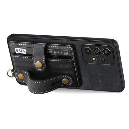 D9 For Samsung Galaxy A13 4G Case Card Holder Design PU Leather Back Cover with Wristband Kickstand