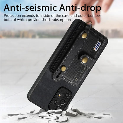 D9 For Samsung Galaxy A13 4G Case Card Holder Design PU Leather Back Cover with Wristband Kickstand