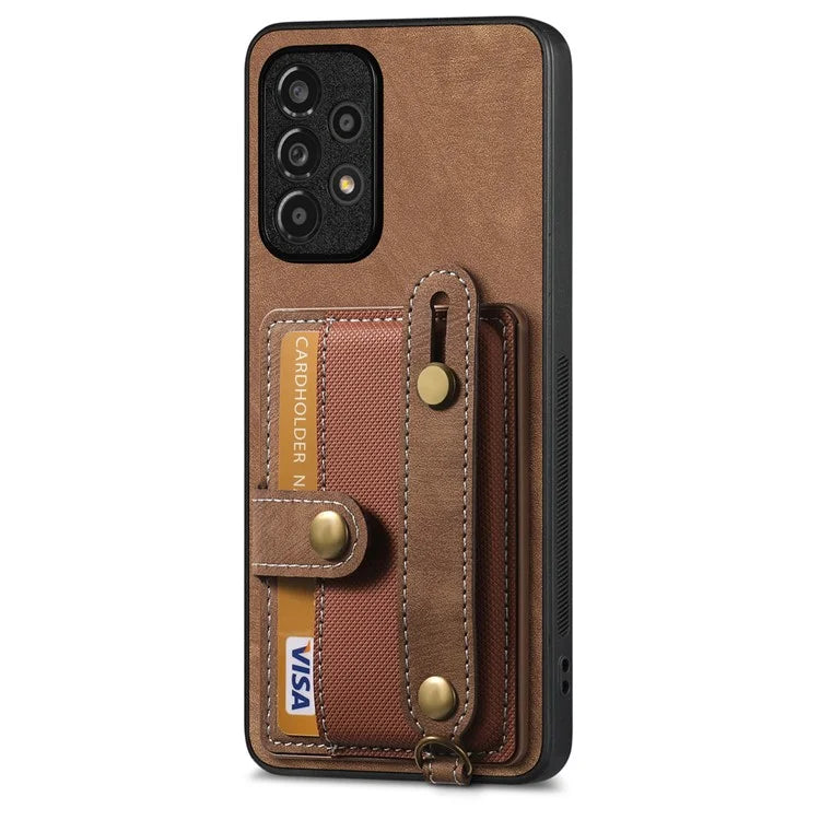D9 For Samsung Galaxy A13 4G Case Card Holder Design PU Leather Back Cover with Wristband Kickstand