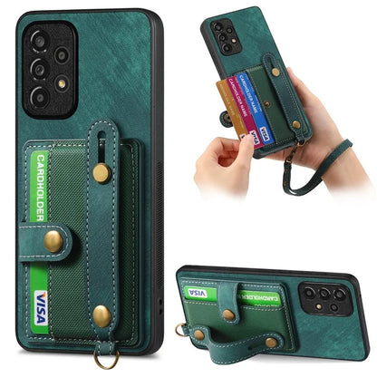 D9 For Samsung Galaxy A13 4G Case Card Holder Design PU Leather Back Cover with Wristband Kickstand