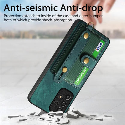 D9 For Samsung Galaxy A13 4G Case Card Holder Design PU Leather Back Cover with Wristband Kickstand
