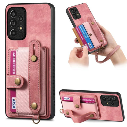 D9 For Samsung Galaxy A13 4G Case Card Holder Design PU Leather Back Cover with Wristband Kickstand