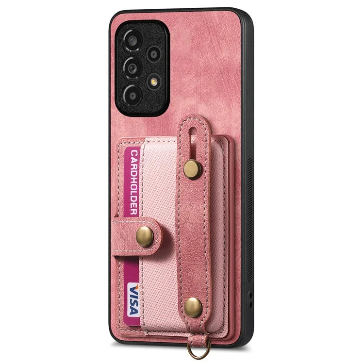 D9 For Samsung Galaxy A13 4G Case Card Holder Design PU Leather Back Cover with Wristband Kickstand