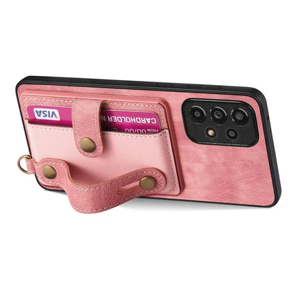 D9 For Samsung Galaxy A13 4G Case Card Holder Design PU Leather Back Cover with Wristband Kickstand