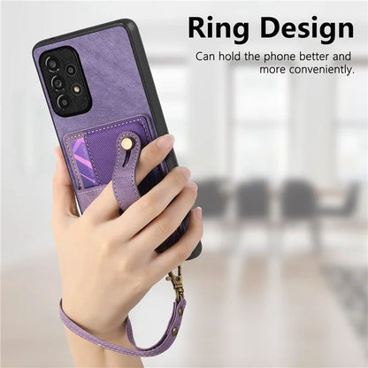D9 For Samsung Galaxy A13 4G Case Card Holder Design PU Leather Back Cover with Wristband Kickstand