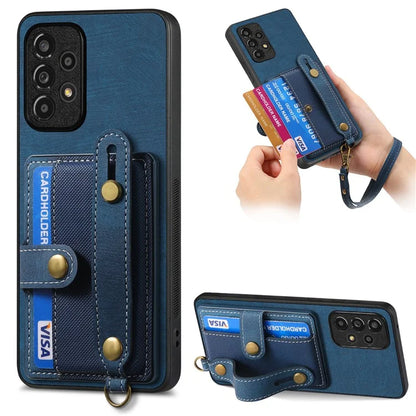 D9 For Samsung Galaxy A13 4G Case Card Holder Design PU Leather Back Cover with Wristband Kickstand