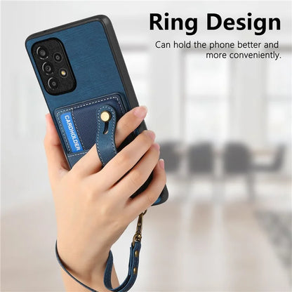 D9 For Samsung Galaxy A13 4G Case Card Holder Design PU Leather Back Cover with Wristband Kickstand