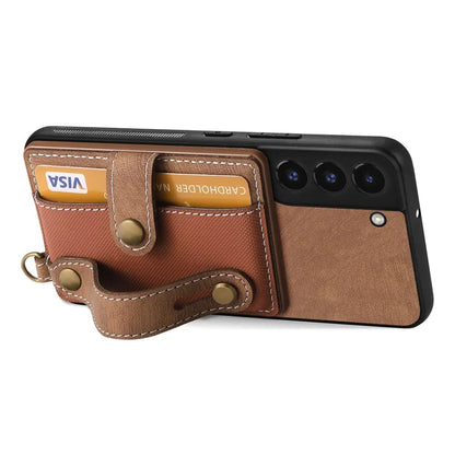 D9 For Samsung Galaxy S22 5G Case Leather Coated TPU+PC Bump Proof Back Shell with Card Slot