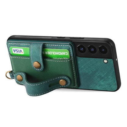 D9 For Samsung Galaxy S22 5G Case Leather Coated TPU+PC Bump Proof Back Shell with Card Slot