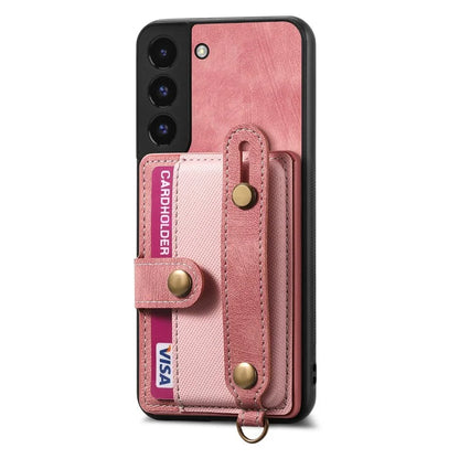 D9 For Samsung Galaxy S22 5G Case Leather Coated TPU+PC Bump Proof Back Shell with Card Slot