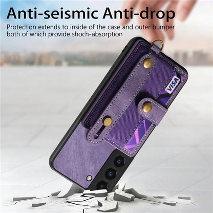 D9 For Samsung Galaxy S22 5G Case Leather Coated TPU+PC Bump Proof Back Shell with Card Slot