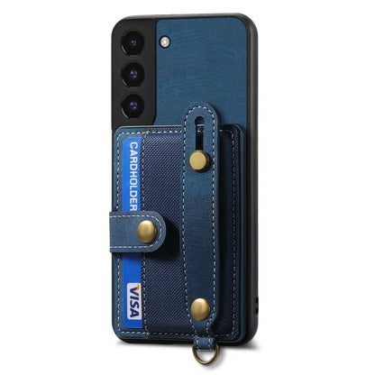 D9 For Samsung Galaxy S22 5G Case Leather Coated TPU+PC Bump Proof Back Shell with Card Slot