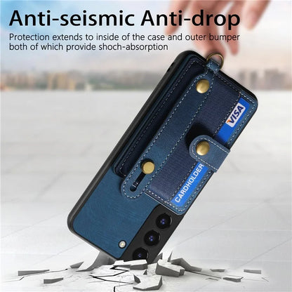D9 For Samsung Galaxy S22 5G Case Leather Coated TPU+PC Bump Proof Back Shell with Card Slot