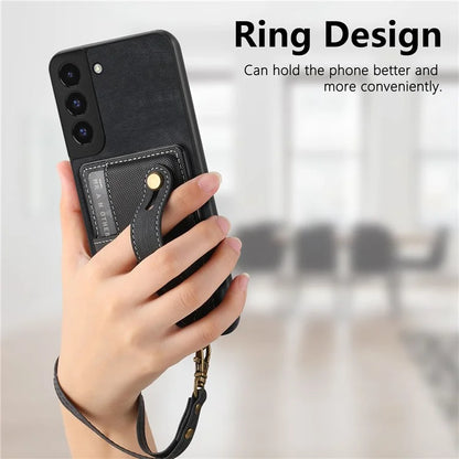 D9 For Samsung Galaxy A13 4G Case PU Leather Non-slip Finger Holder Strap Back Cover
