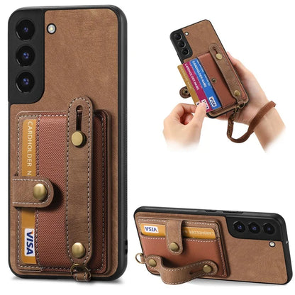 D9 For Samsung Galaxy A13 4G Case PU Leather Non-slip Finger Holder Strap Back Cover