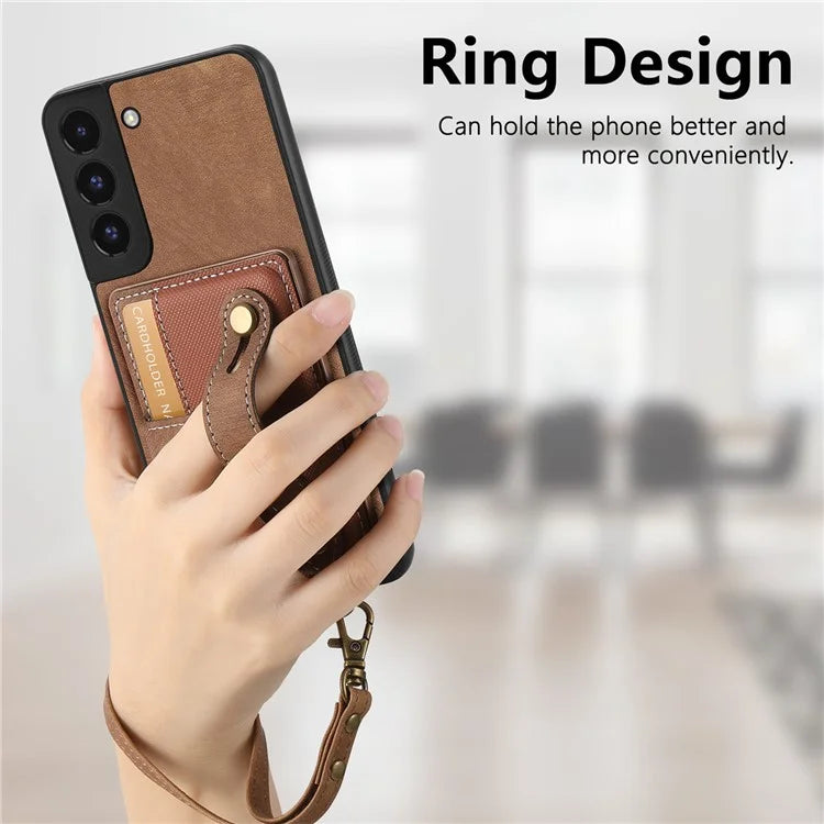 D9 For Samsung Galaxy A13 4G Case PU Leather Non-slip Finger Holder Strap Back Cover