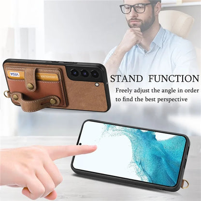 D9 For Samsung Galaxy A13 4G Case PU Leather Non-slip Finger Holder Strap Back Cover