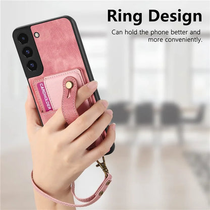 D9 For Samsung Galaxy A13 4G Case PU Leather Non-slip Finger Holder Strap Back Cover