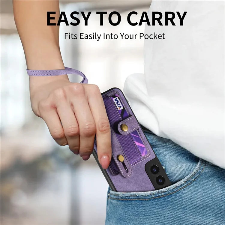 D9 For Samsung Galaxy A13 4G Case PU Leather Non-slip Finger Holder Strap Back Cover