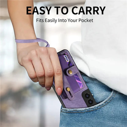 D9 For Samsung Galaxy A13 4G Case PU Leather Non-slip Finger Holder Strap Back Cover