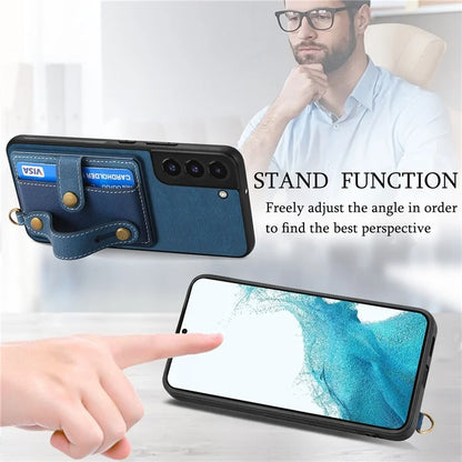 D9 For Samsung Galaxy A13 4G Case PU Leather Non-slip Finger Holder Strap Back Cover