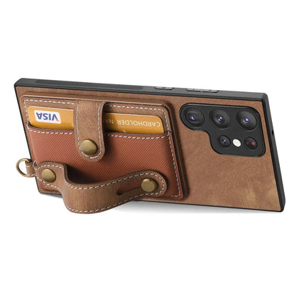 D9 For Samsung Galaxy S22 Ultra 5G Case Adjustable Strap Kickstand PU Leather+PC+TPU Phone Cover