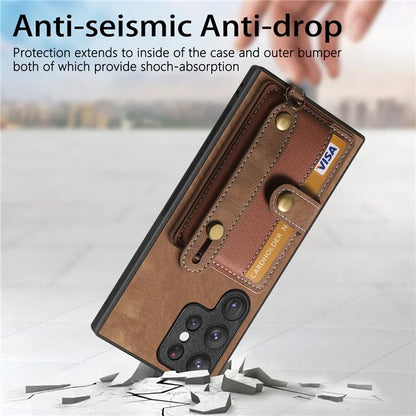 D9 For Samsung Galaxy S22 Ultra 5G Case Adjustable Strap Kickstand PU Leather+PC+TPU Phone Cover