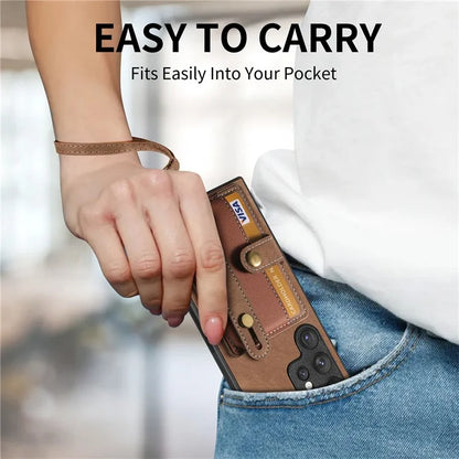 D9 For Samsung Galaxy S22 Ultra 5G Case Adjustable Strap Kickstand PU Leather+PC+TPU Phone Cover