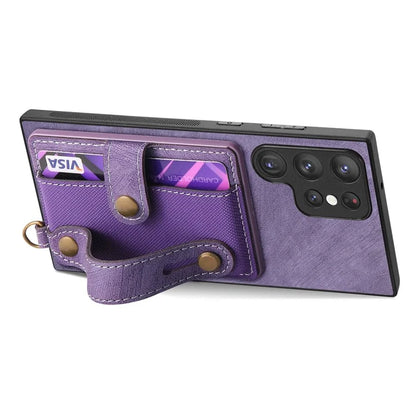 D9 For Samsung Galaxy S22 Ultra 5G Case Adjustable Strap Kickstand PU Leather+PC+TPU Phone Cover