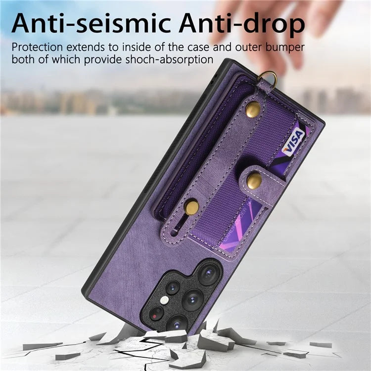 D9 For Samsung Galaxy S22 Ultra 5G Case Adjustable Strap Kickstand PU Leather+PC+TPU Phone Cover