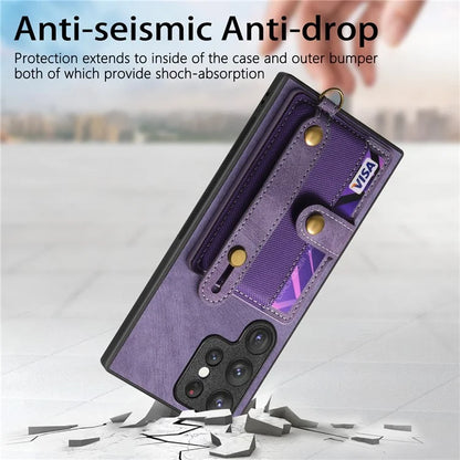 D9 For Samsung Galaxy S22 Ultra 5G Case Adjustable Strap Kickstand PU Leather+PC+TPU Phone Cover