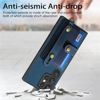 D9 For Samsung Galaxy S22 Ultra 5G Case Adjustable Strap Kickstand PU Leather+PC+TPU Phone Cover