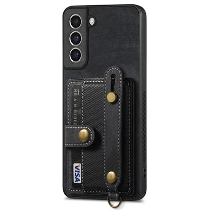 D9 For Samsung Galaxy S21 FE 5G Case PU Leather Card Holder Back Cover with Hand Strap