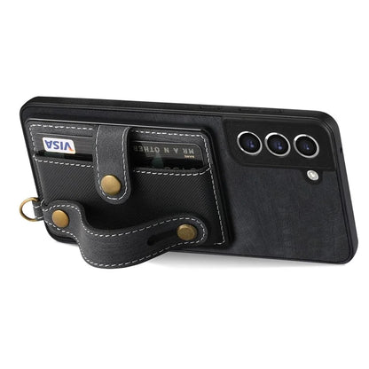 D9 For Samsung Galaxy S21 FE 5G Case PU Leather Card Holder Back Cover with Hand Strap