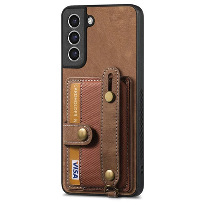 D9 For Samsung Galaxy S21 FE 5G Case PU Leather Card Holder Back Cover with Hand Strap