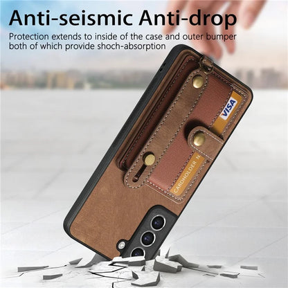 D9 For Samsung Galaxy S21 FE 5G Case PU Leather Card Holder Back Cover with Hand Strap