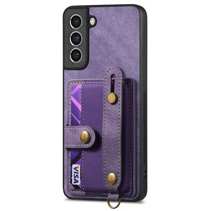 D9 For Samsung Galaxy S21 FE 5G Case PU Leather Card Holder Back Cover with Hand Strap