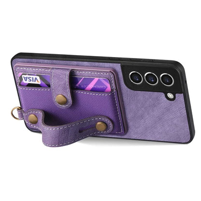 D9 For Samsung Galaxy S21 FE 5G Case PU Leather Card Holder Back Cover with Hand Strap