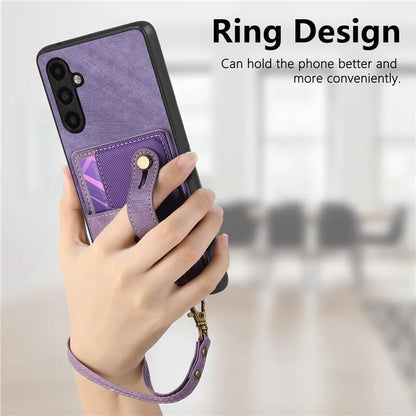 D9 For Samsung Galaxy A55 5G Case Wristband PU Leather+PC+TPU Card Slots Phone Cover