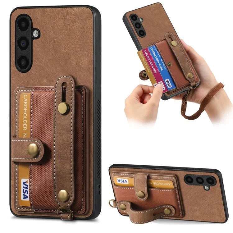 D9 For Samsung Galaxy A54 5G Case Wristband Finger Holder PU Leather Coated PC+TPU Phone Cover