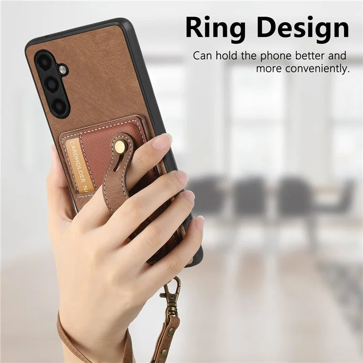 D9 For Samsung Galaxy A54 5G Case Wristband Finger Holder PU Leather Coated PC+TPU Phone Cover