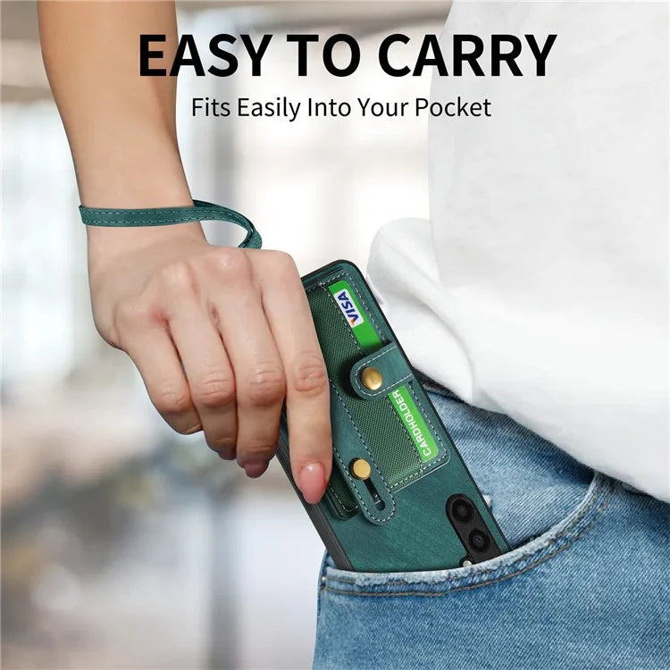 D9 For Samsung Galaxy A54 5G Case Wristband Finger Holder PU Leather Coated PC+TPU Phone Cover