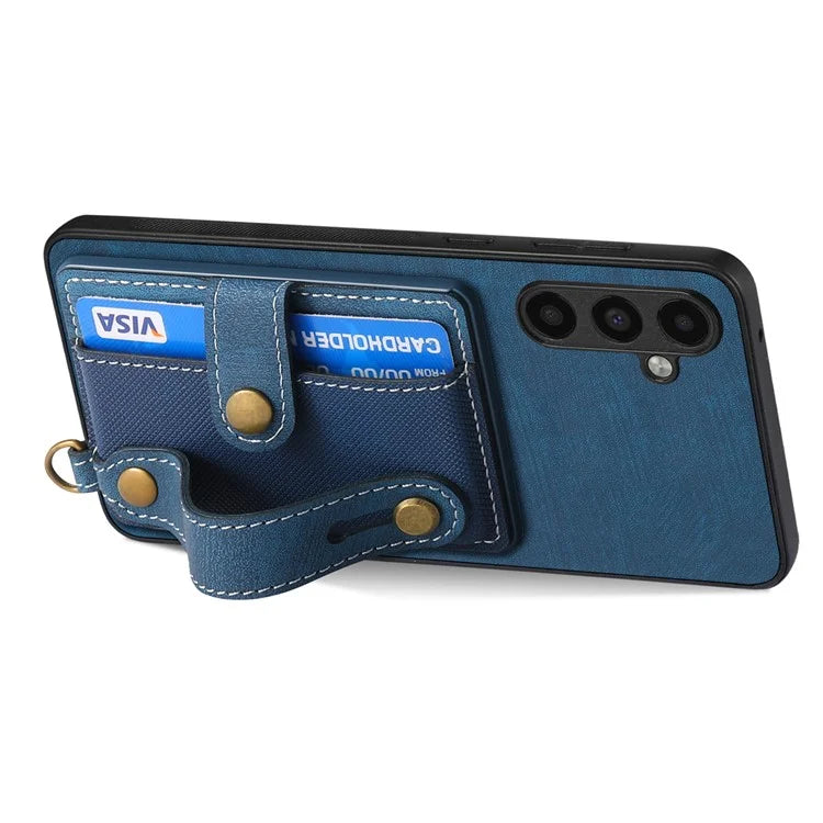 D9 For Samsung Galaxy A54 5G Case Wristband Finger Holder PU Leather Coated PC+TPU Phone Cover