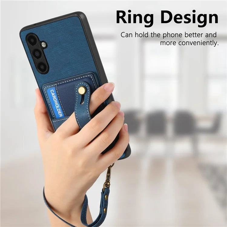 D9 For Samsung Galaxy A54 5G Case Wristband Finger Holder PU Leather Coated PC+TPU Phone Cover